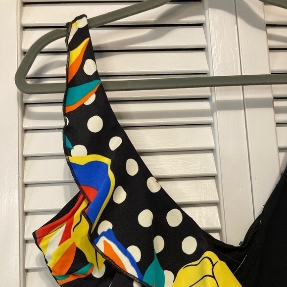 The Slimsuit Vintage Black Bright Abstract Floral Print One Piece Swimsuit 14 - Picture 2 of 12